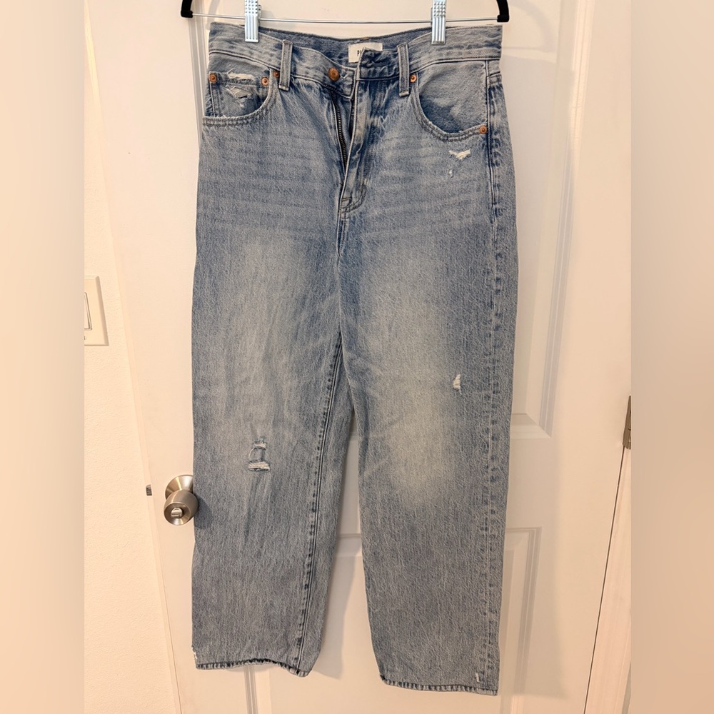 Pistola Grayson High Rise Straight Crop Jeans Light Wash Distressed Size 26
